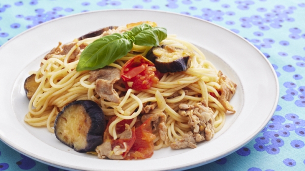 豚こまとなすのトマトパスタの画像